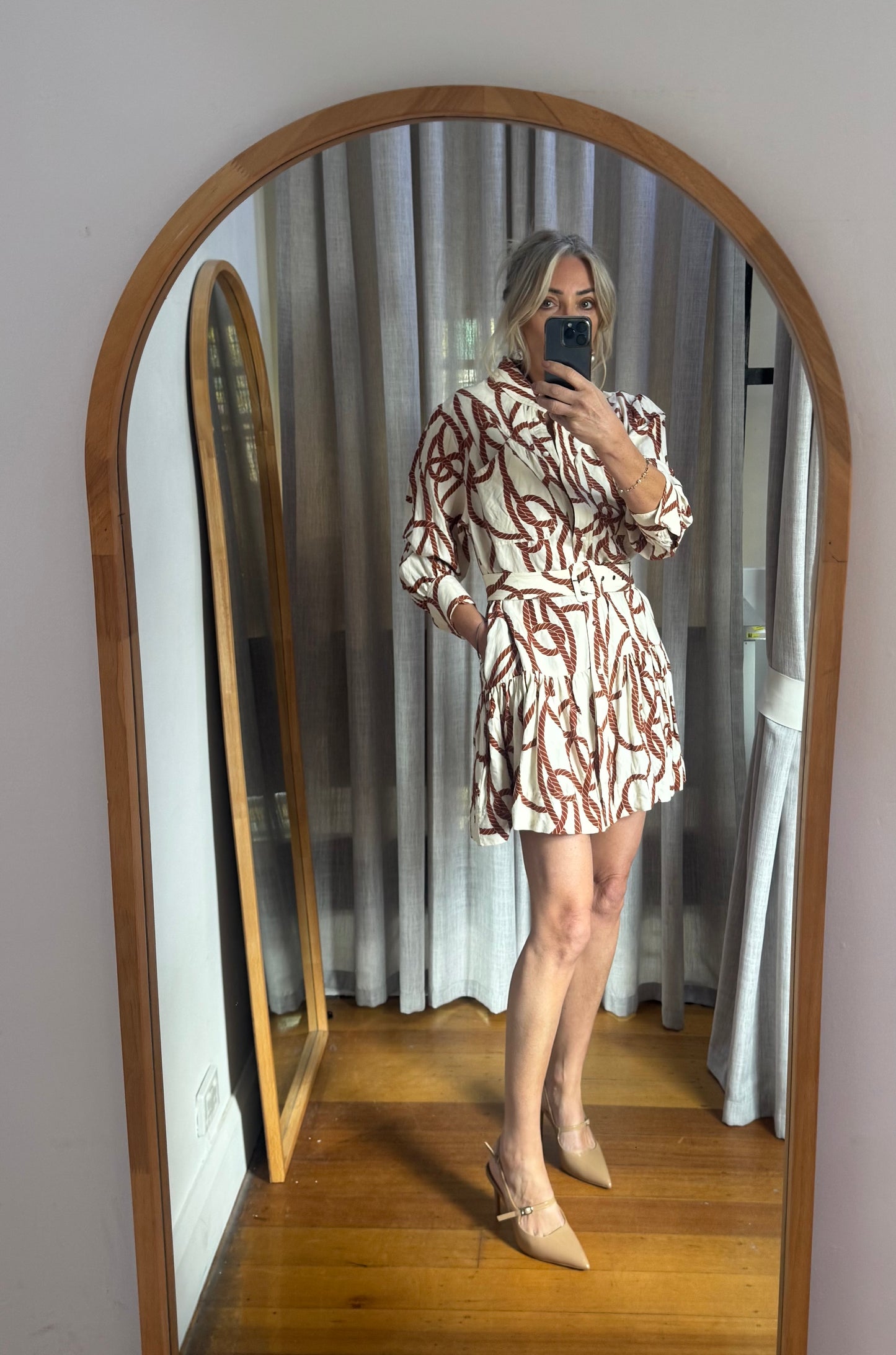 Shona Joy Mouillage Long Sleeve Mini Dress - Size 14