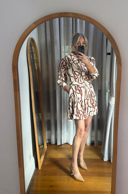 Shona Joy Mouillage Long Sleeve Mini Dress - Size 14