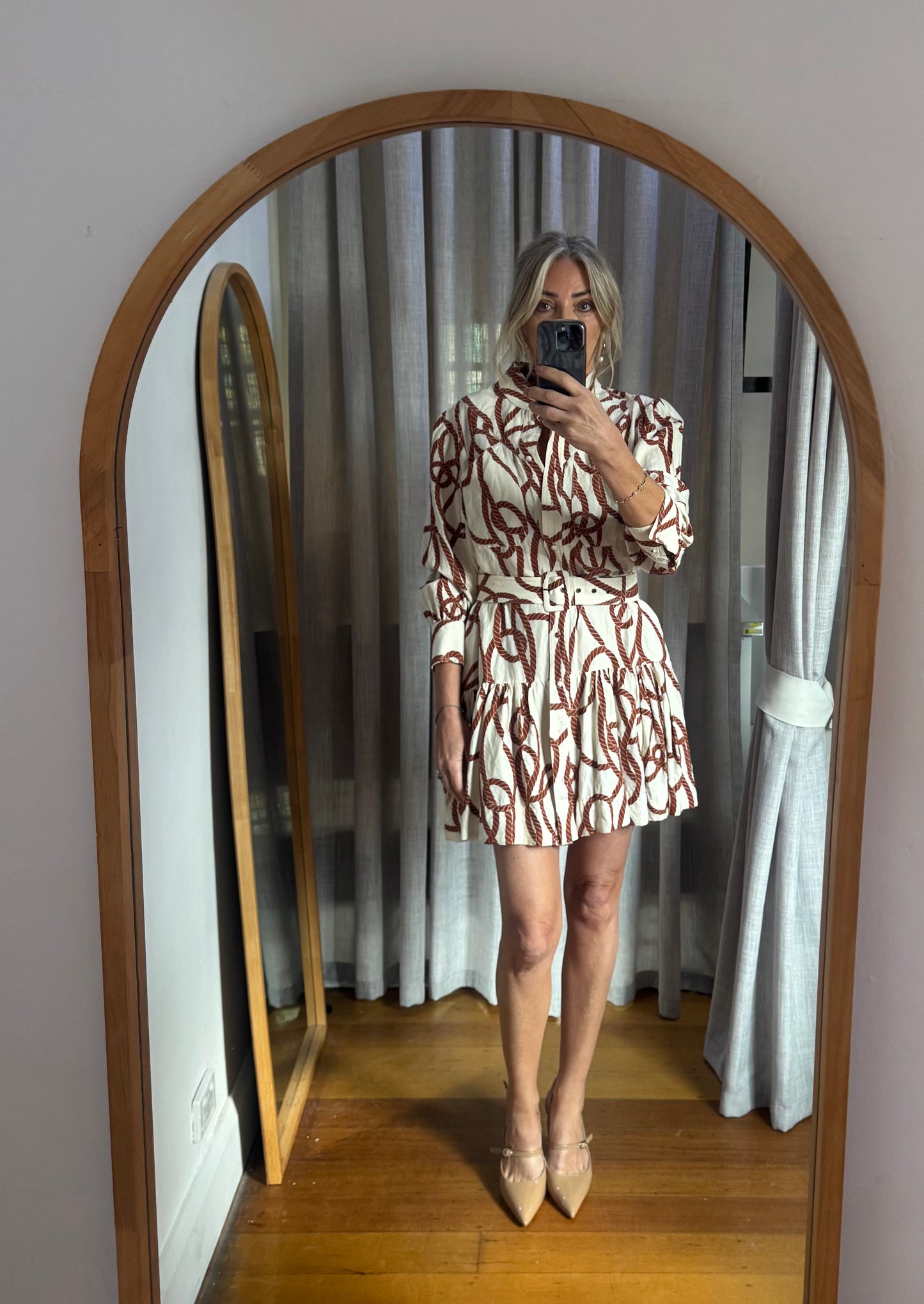 Shona Joy Mouillage Long Sleeve Mini Dress - Size 14