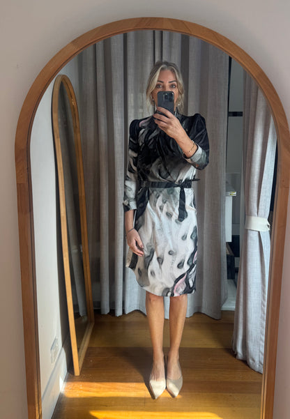 Scanlan Theodore Multi Print Silk Dress with Tie Belt - Size S/M