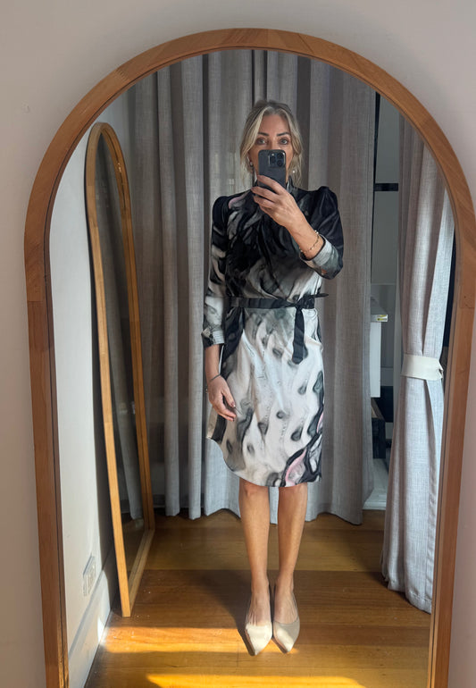 Scanlan Theodore Multi Print Silk Dress with Tie Belt - Size S/M