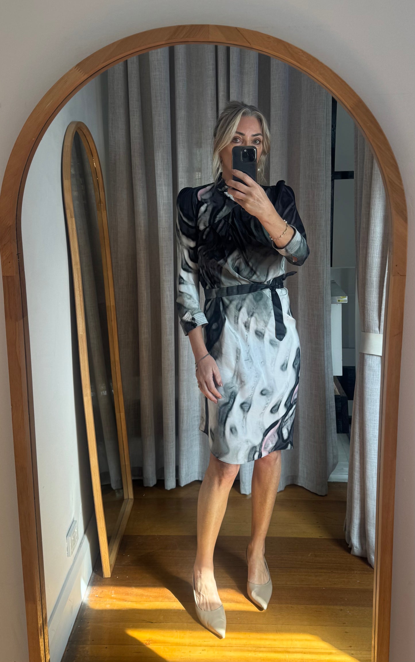 Scanlan Theodore Multi Print Silk Dress with Tie Belt - Size S/M
