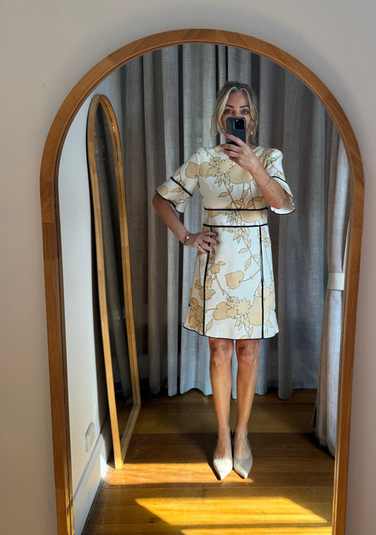 Scanlan Theodore Cotton & Linen Floral Shift Dress - Size 8