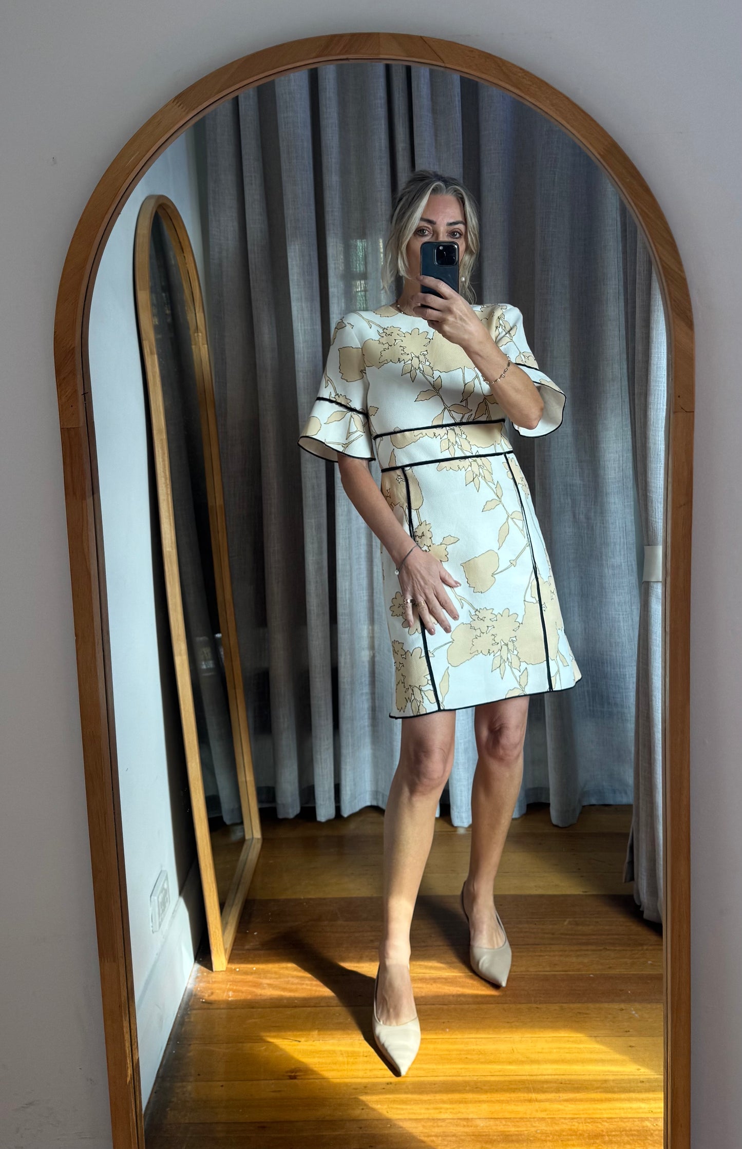 Scanlan Theodore Cotton & Linen Floral Shift Dress - Size 8