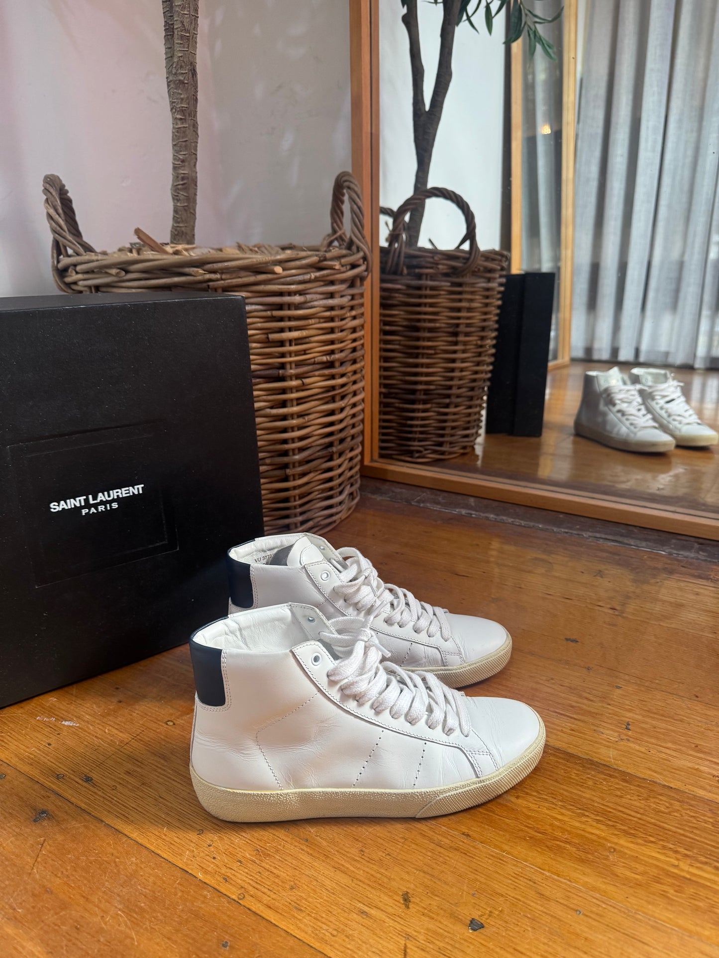 Saint Laurent Court Classic Leather High Top Sneakers - Size 34