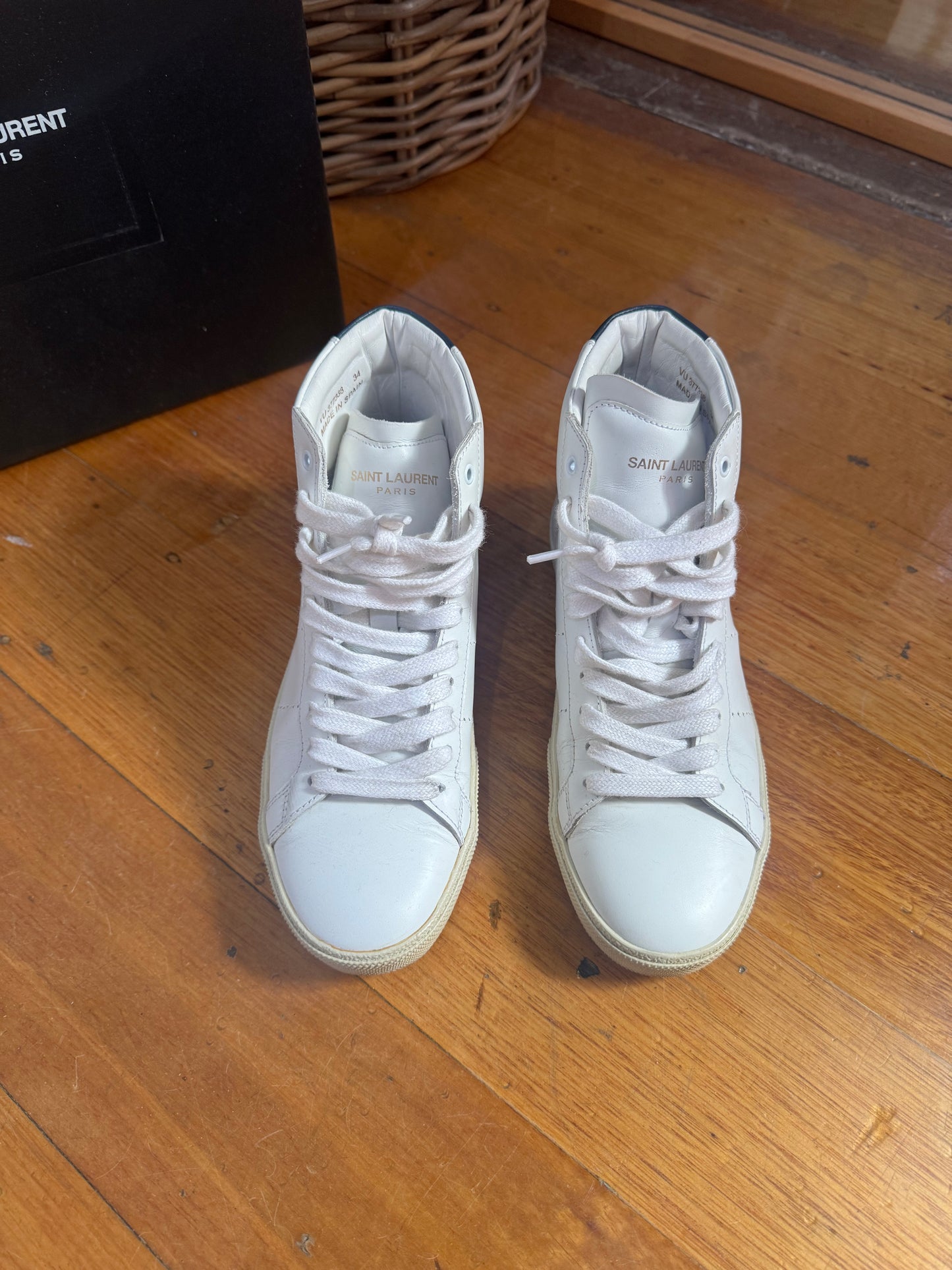 Saint Laurent Court Classic Leather High Top Sneakers - Size 34