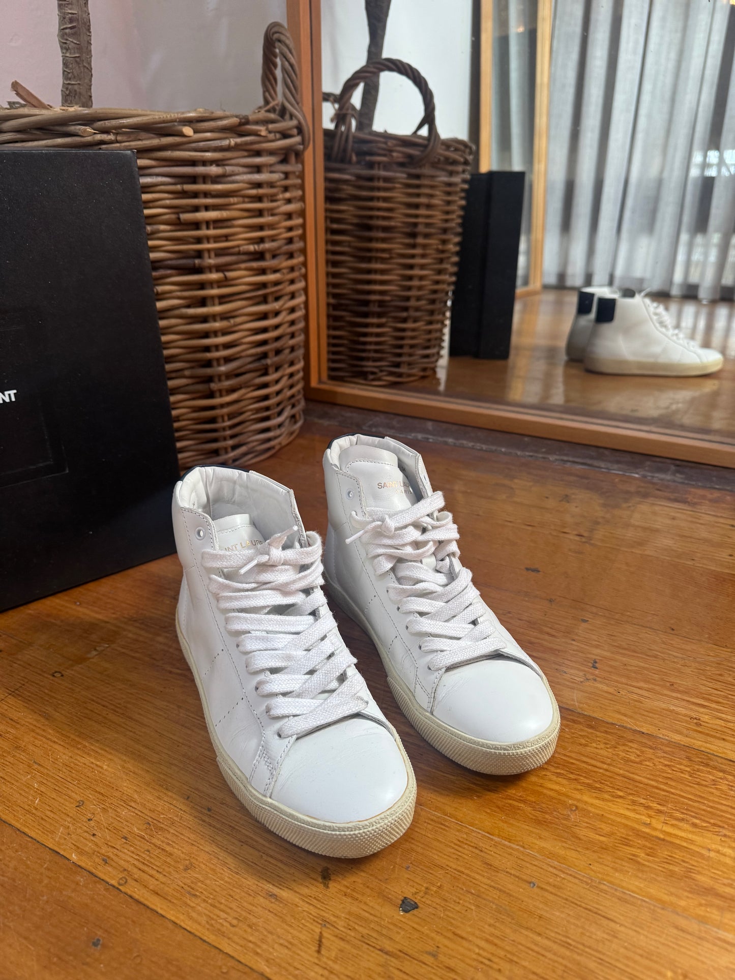 Saint Laurent Court Classic Leather High Top Sneakers - Size 34