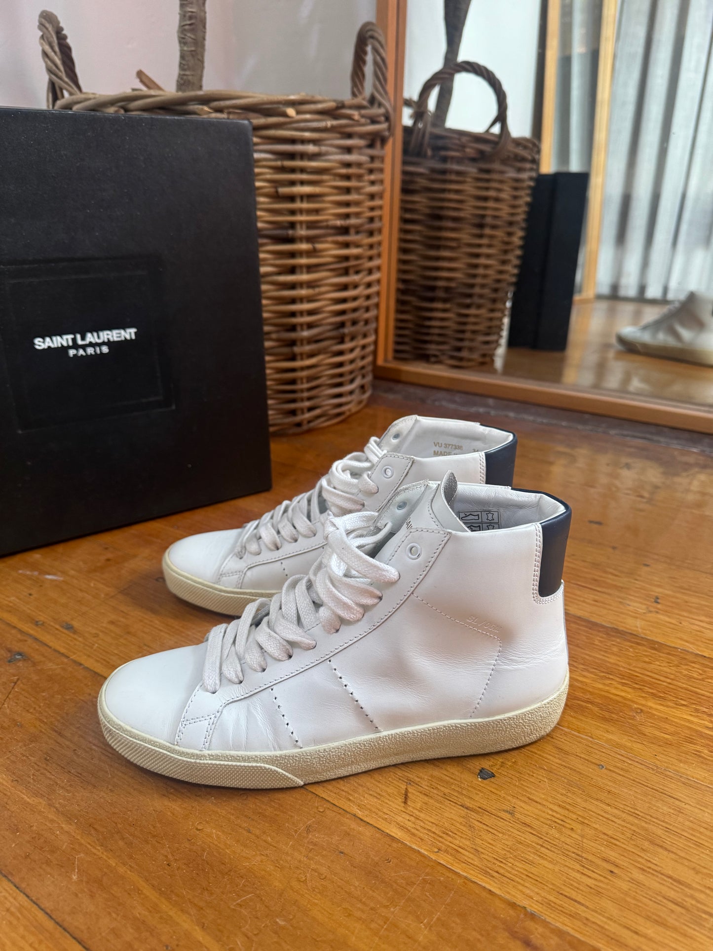 Saint Laurent Court Classic Leather High Top Sneakers - Size 34