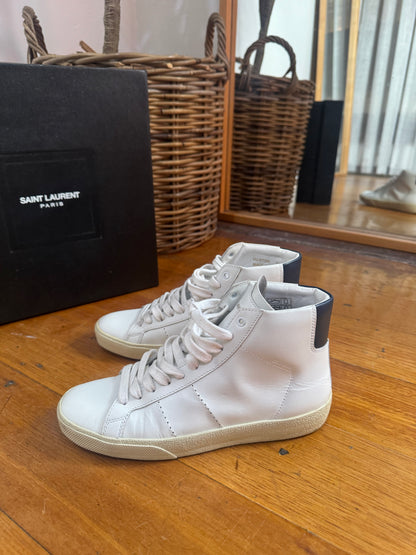 Saint Laurent Court Classic Leather High Top Sneakers - Size 34