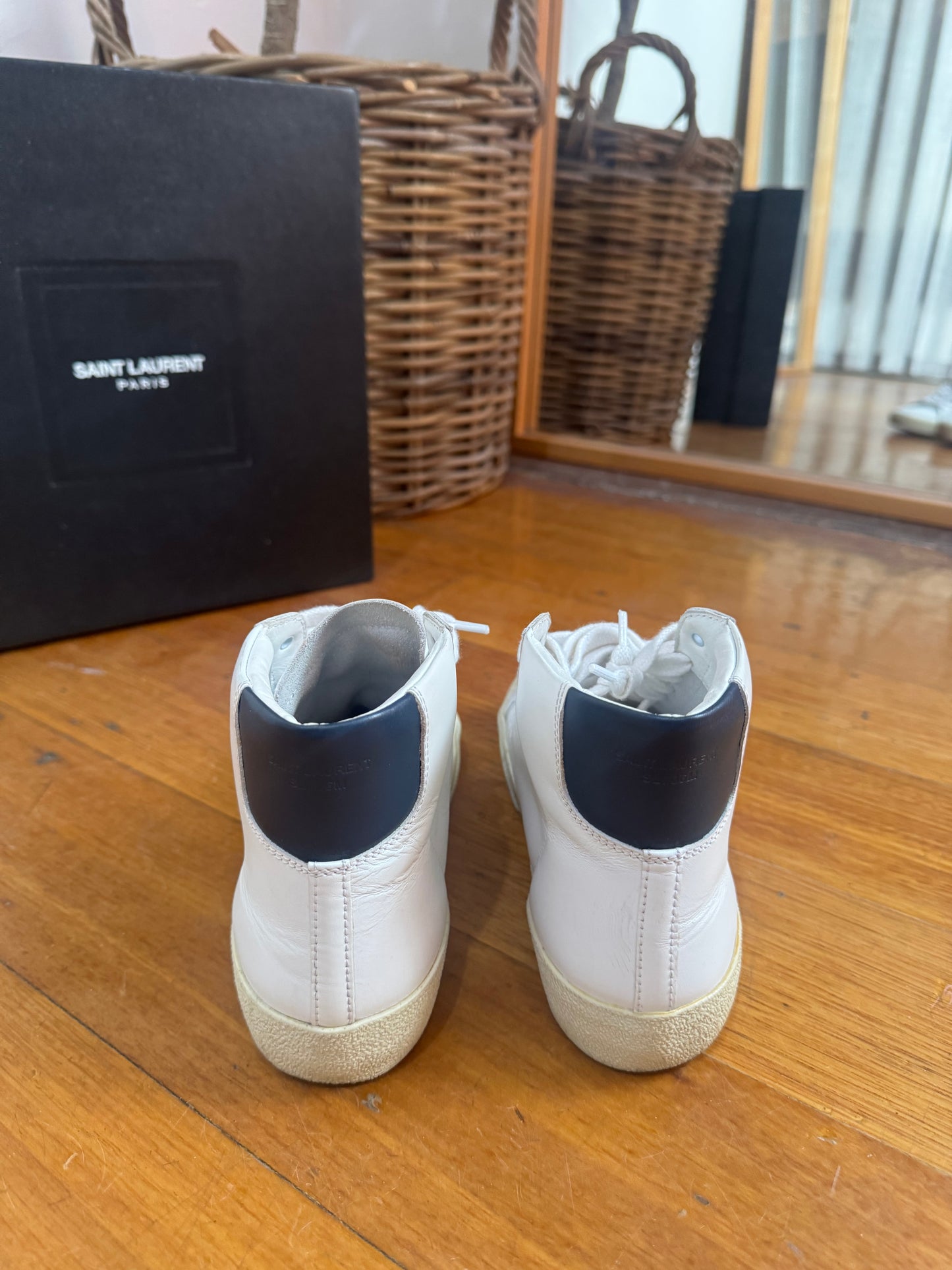 Saint Laurent Court Classic Leather High Top Sneakers - Size 34