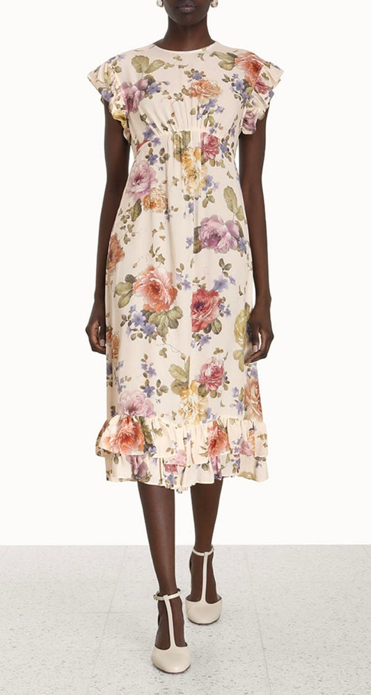 Zimmermann Ruffled Floral Midi Dress - Size 0