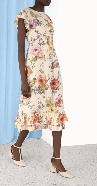Zimmermann Ruffled Floral Midi Dress - Size 0