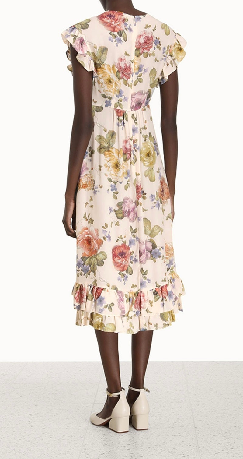 Zimmermann Ruffled Floral Midi Dress - Size 0