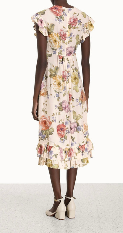 Zimmermann Ruffled Floral Midi Dress - Size 0