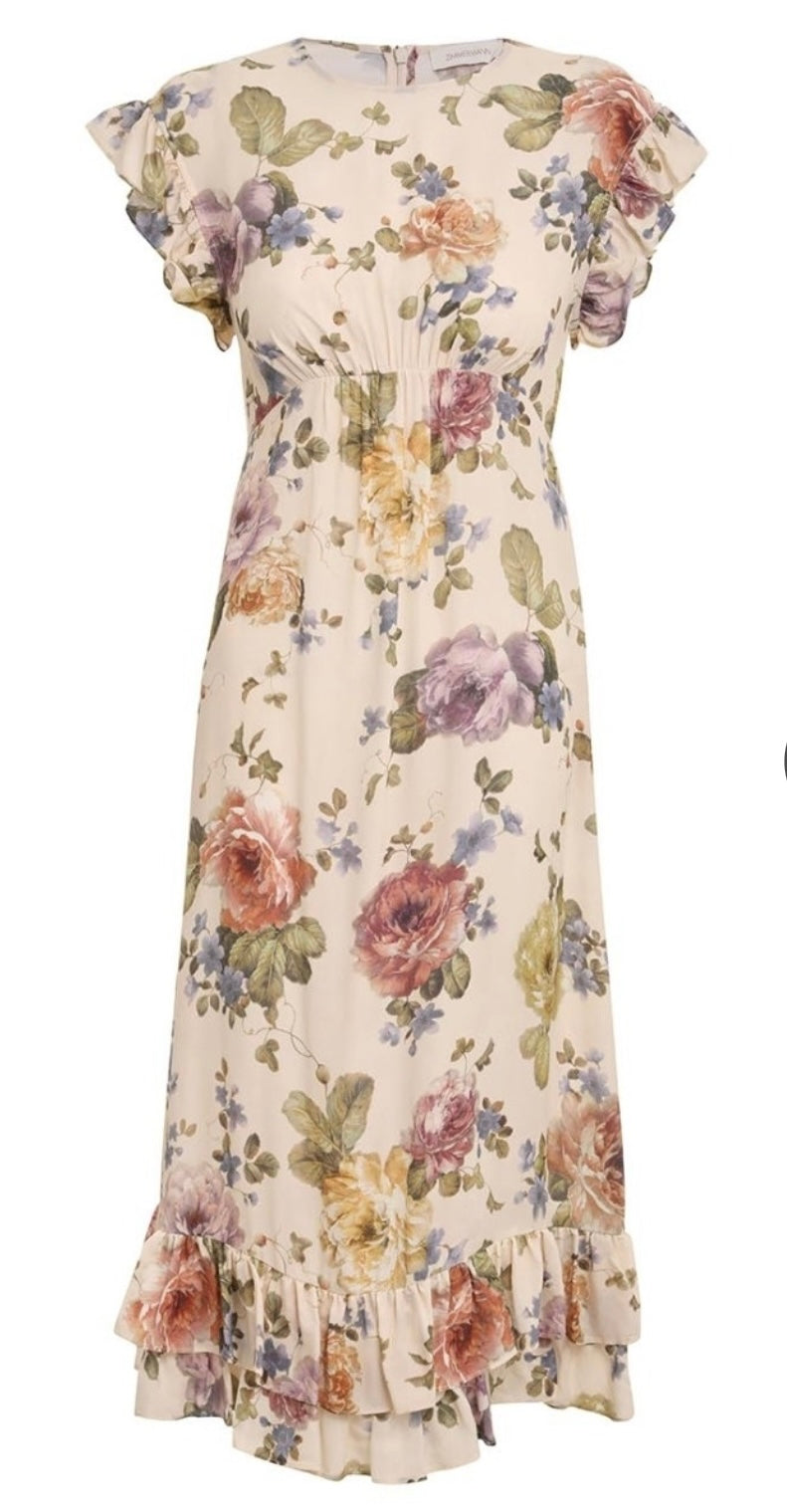 Zimmermann Ruffled Floral Midi Dress - Size 0