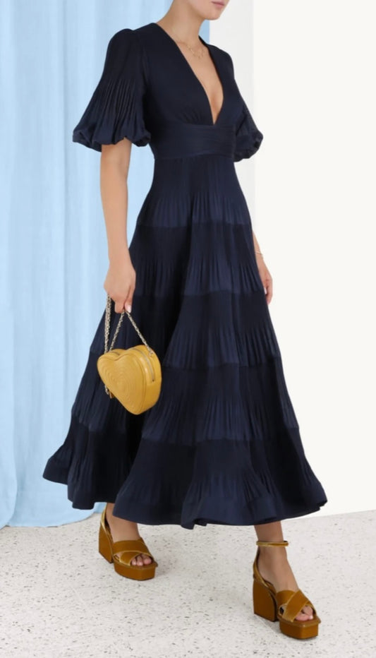 Zimmermann Navy Pleated Midi Dress - Size 1