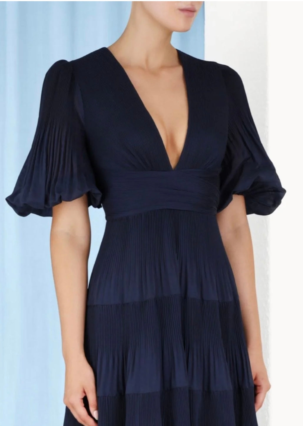 Zimmermann Navy Pleated Midi Dress - Size 1