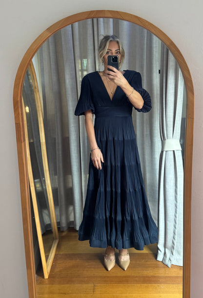 Zimmermann Navy Pleated Midi Dress - Size 1