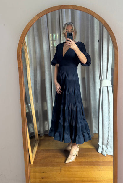 Zimmermann Navy Pleated Midi Dress - Size 1