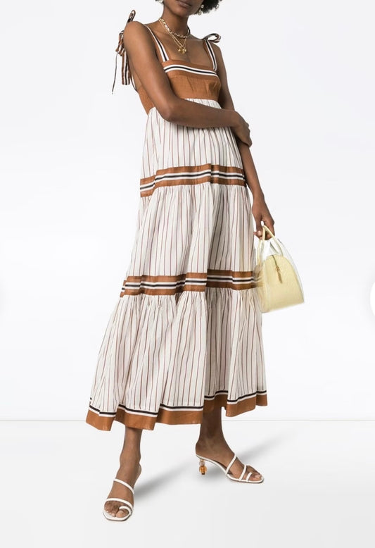 Zimmermann Veneto Tiered Stripe Tie Dress - Size 0