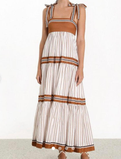 Zimmermann Veneto Tiered Stripe Tie Dress - Size 0