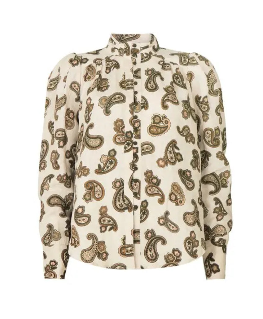 Alemais Mia Paisley Print Linen Blouse - Size 6