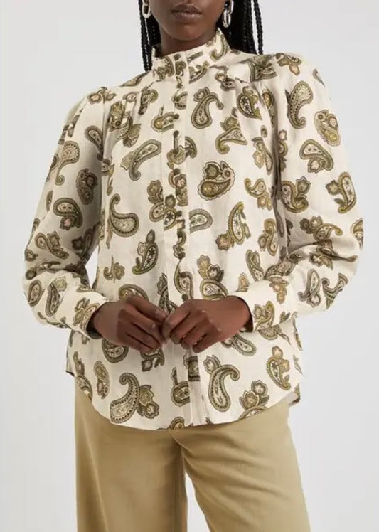 Alemais Mia Paisley Print Linen Blouse - Size 6