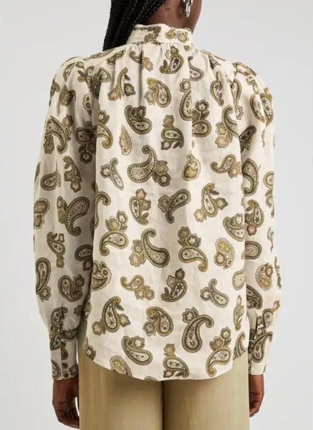 Alemais Mia Paisley Print Linen Blouse - Size 6