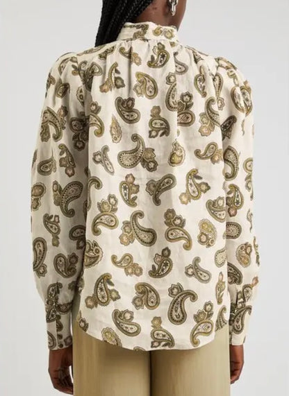 Alemais Mia Paisley Print Linen Blouse - Size 6