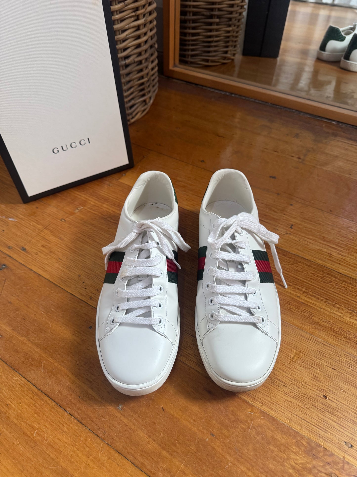 Gucci 'Ace' Webbing Trimmed Leather Sneakers - Size 40