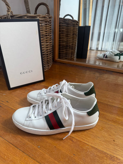Gucci 'Ace' Webbing Trimmed Leather Sneakers - Size 40
