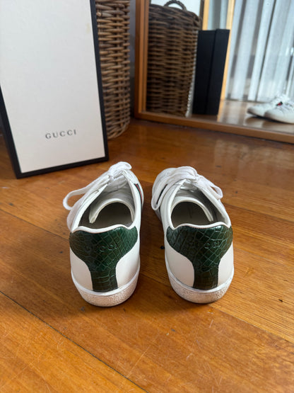 Gucci 'Ace' Webbing Trimmed Leather Sneakers - Size 40