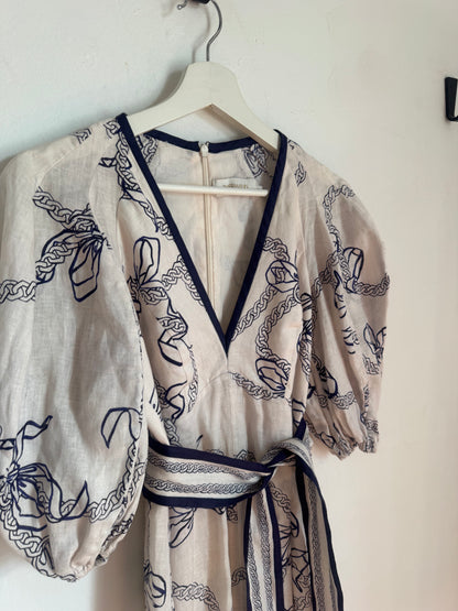 Zimmermann Day Midi Navy Bow Dress - Size 0