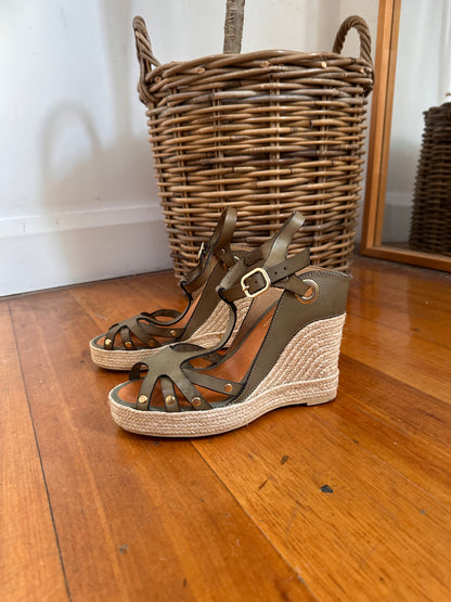 Bianca Buccheri Khaki Wedge Sandal - Size 37