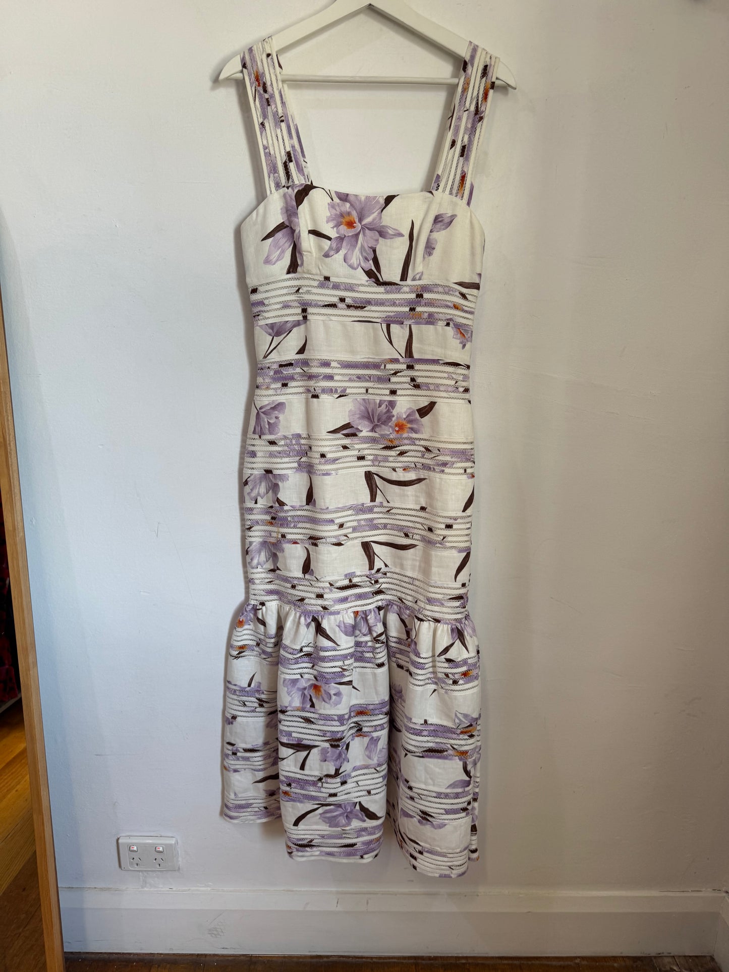 Zimmermann Corsage Linear Orchid Print Dress - Size 2
