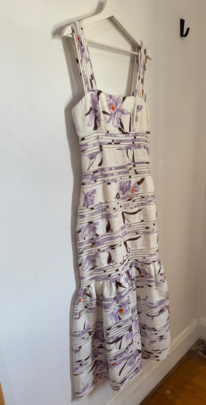 Zimmermann Corsage Linear Orchid Print Dress - Size 2