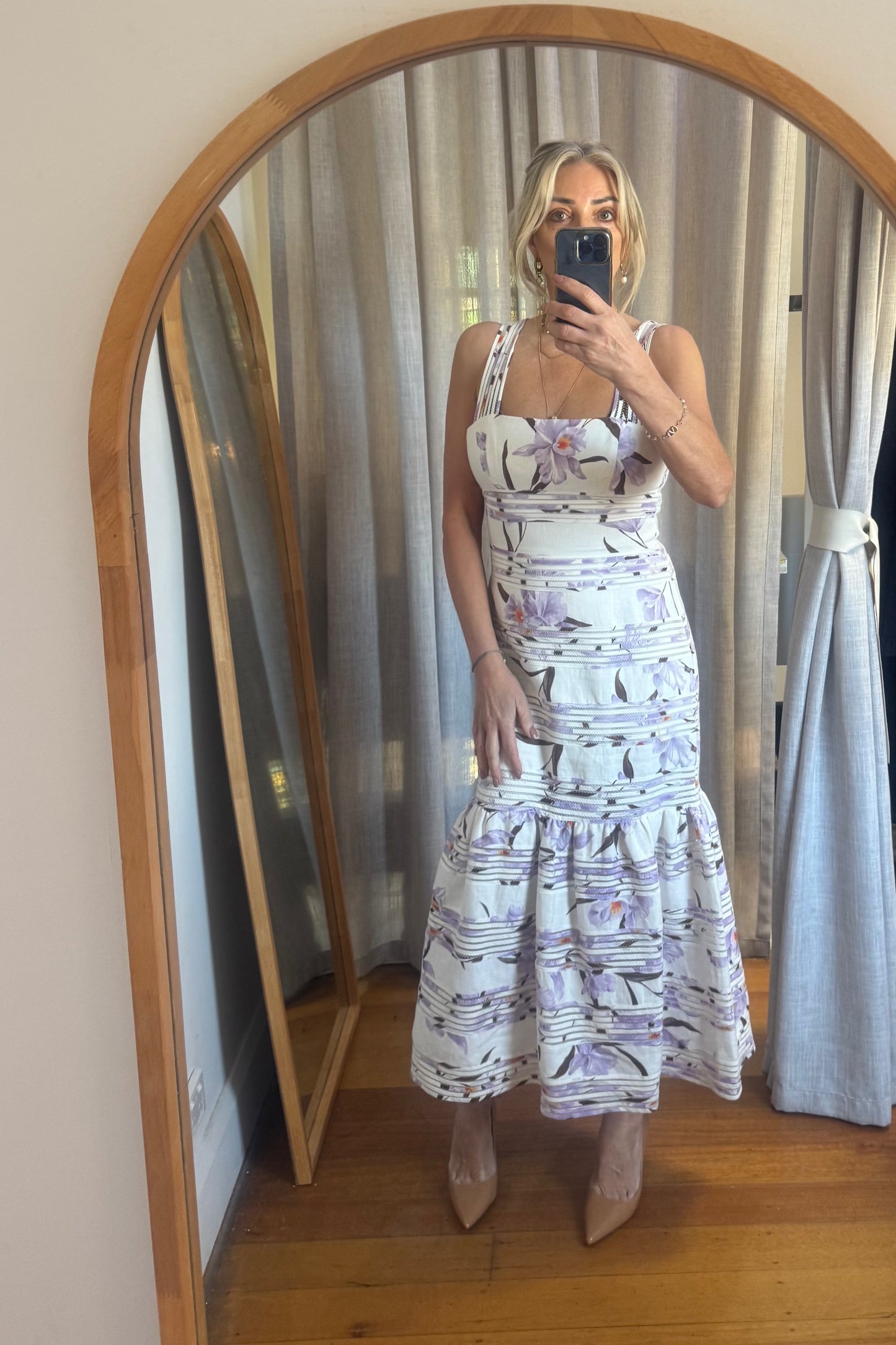 Zimmermann Corsage Linear Orchid Print Dress - Size 2