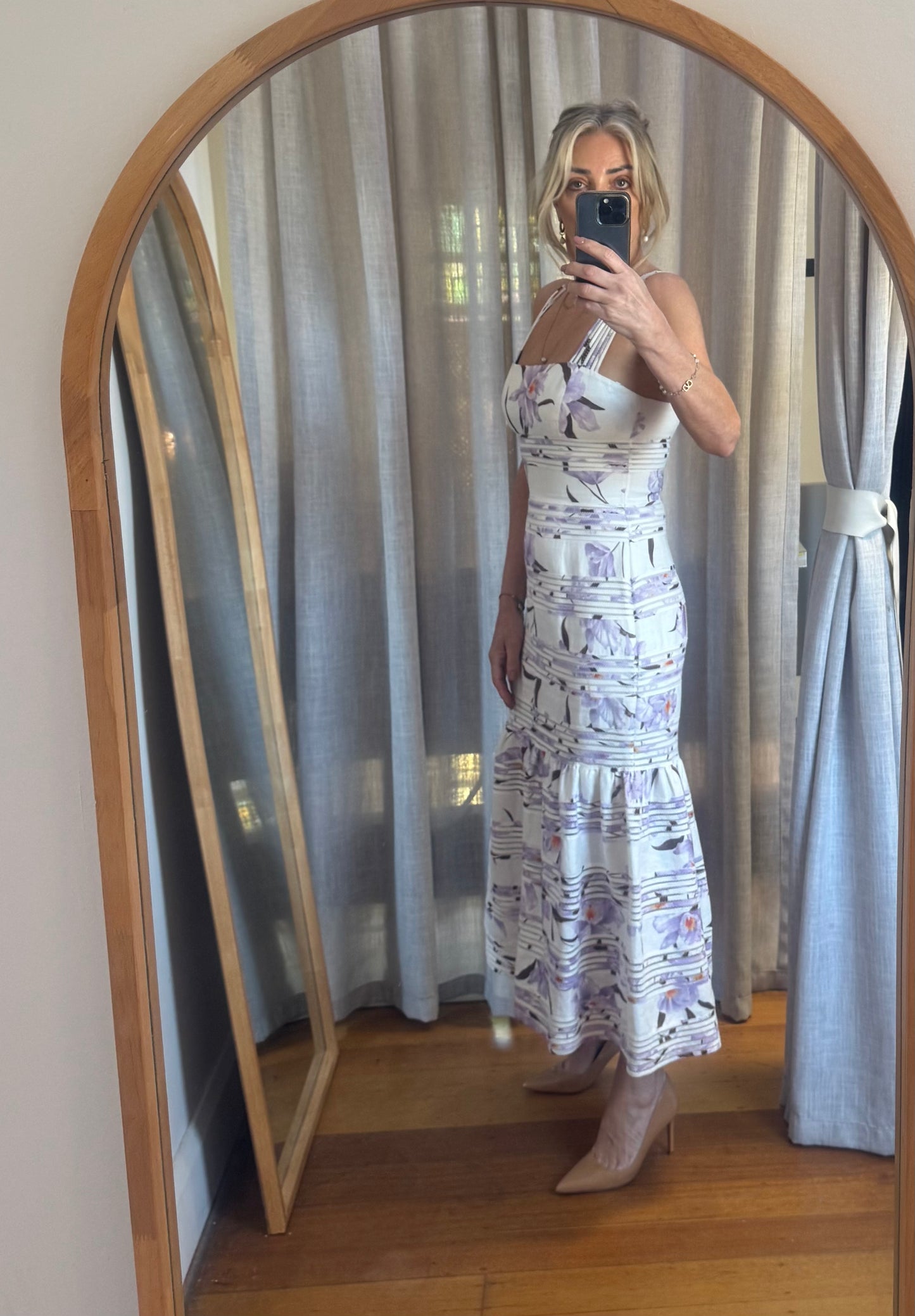 Zimmermann Corsage Linear Orchid Print Dress - Size 2