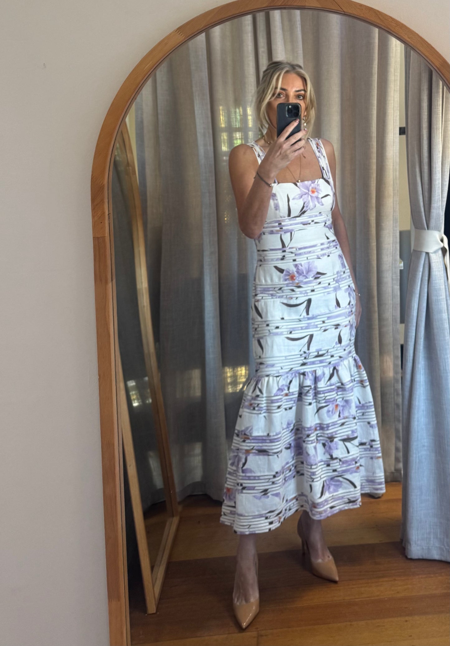 Zimmermann Corsage Linear Orchid Print Dress - Size 2