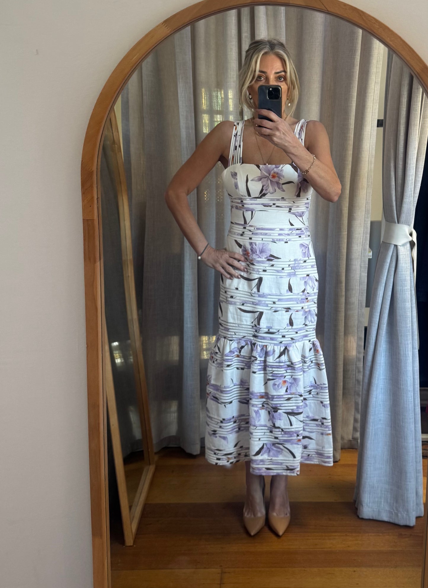 Zimmermann Corsage Linear Orchid Print Dress - Size 2