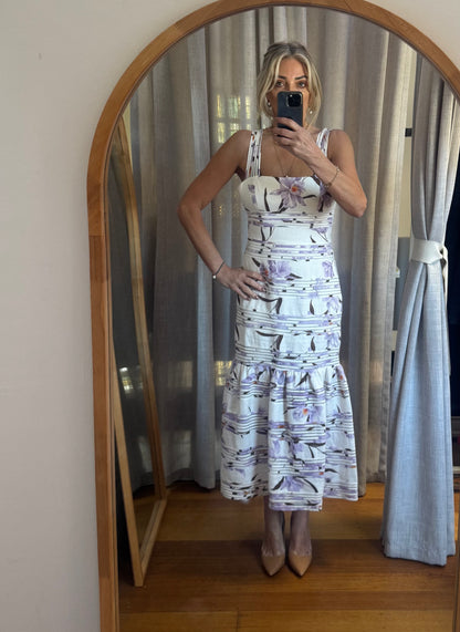 Zimmermann Corsage Linear Orchid Print Dress - Size 2