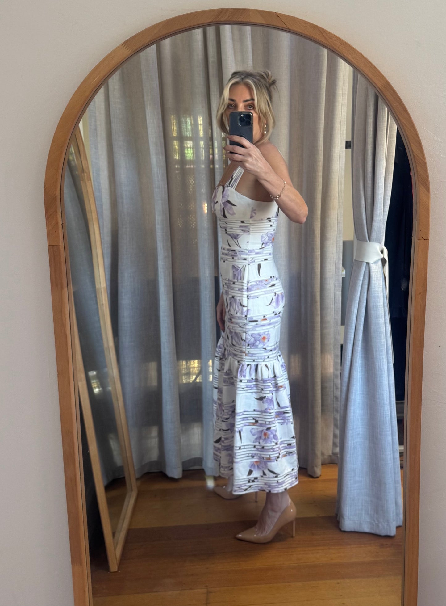 Zimmermann Corsage Linear Orchid Print Dress - Size 2