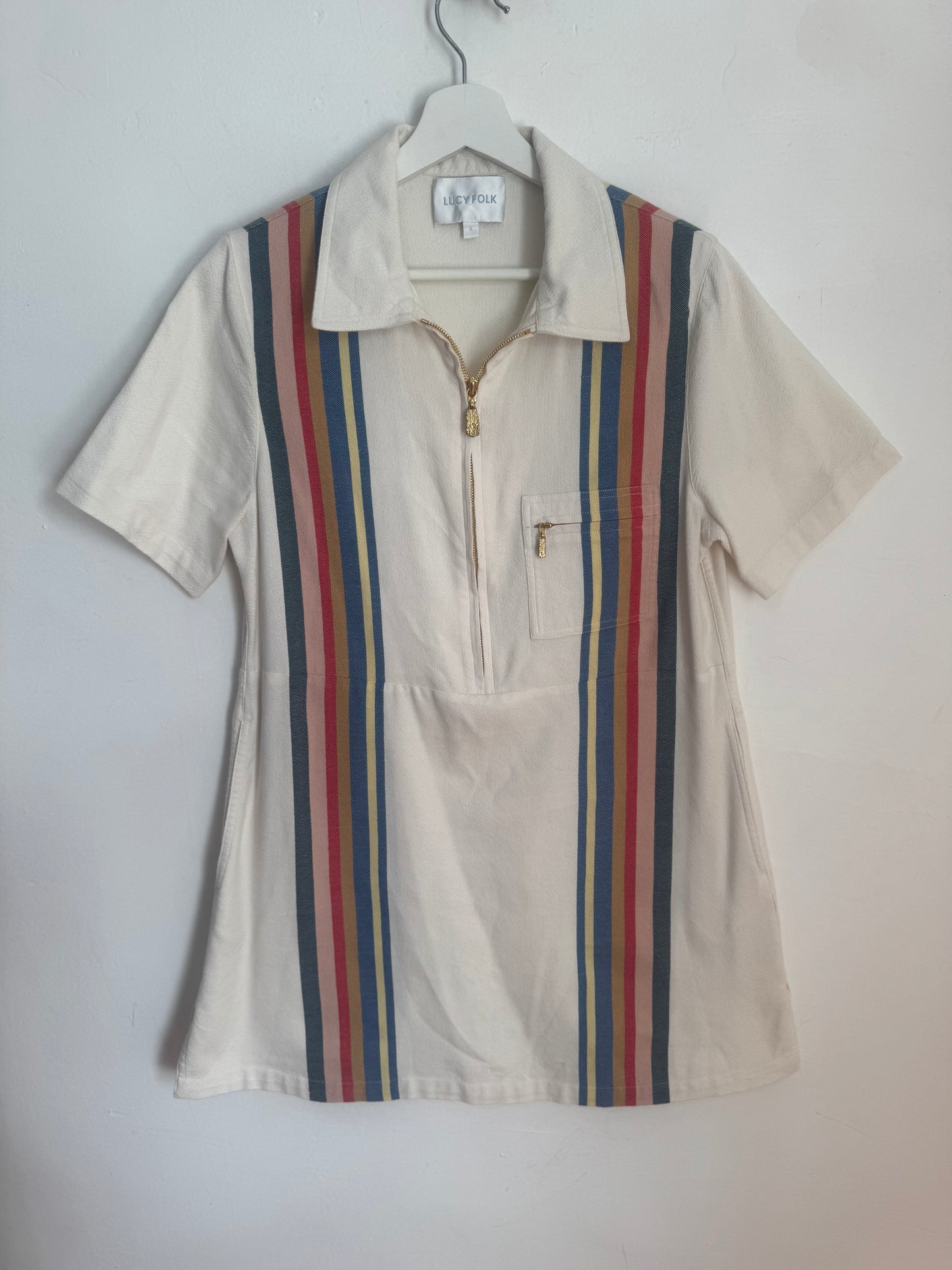 Lucy Folk Racer-Stripe Dress - Size S