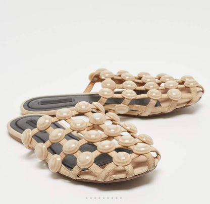 Alexander Wang Amelia Beige Suede Mules with Studs - Size 38 (Like New)