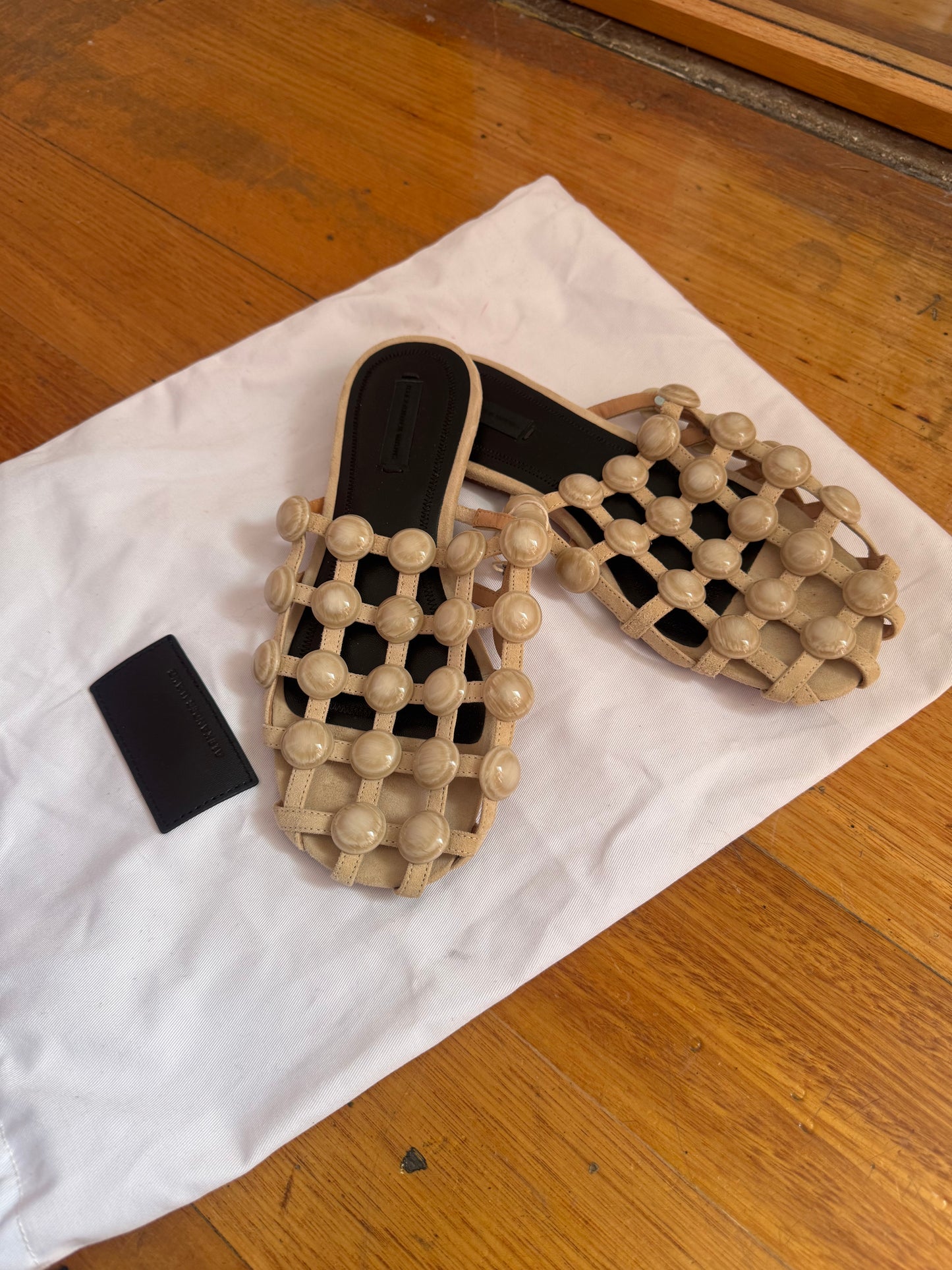 Alexander Wang Amelia Beige Suede Mules with Studs - Size 38 (Like New)