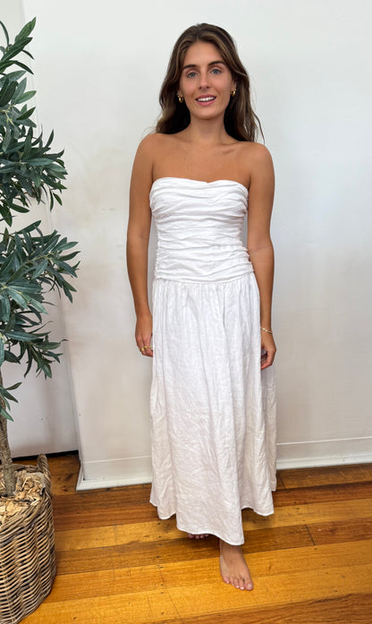 Dissh Catania White Linen Strapless Dress - Size 8