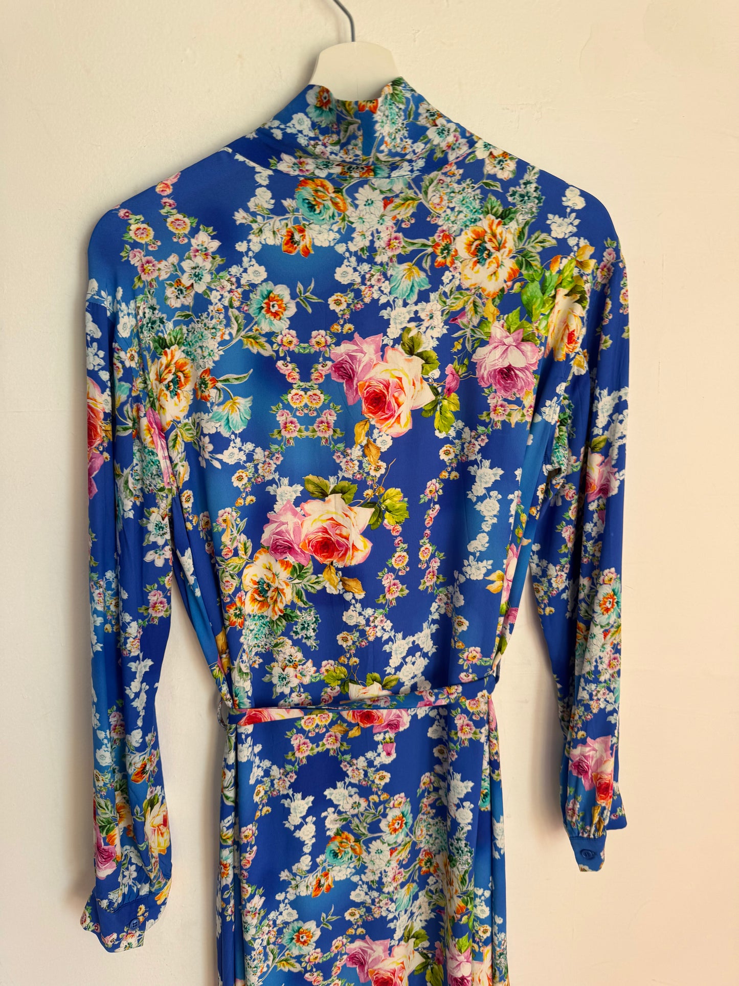 Scanlan Theodore Silk Floral Blue Dress with Tie Belt - Size 8