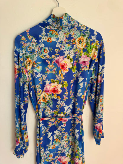 Scanlan Theodore Silk Floral Blue Dress with Tie Belt - Size 8