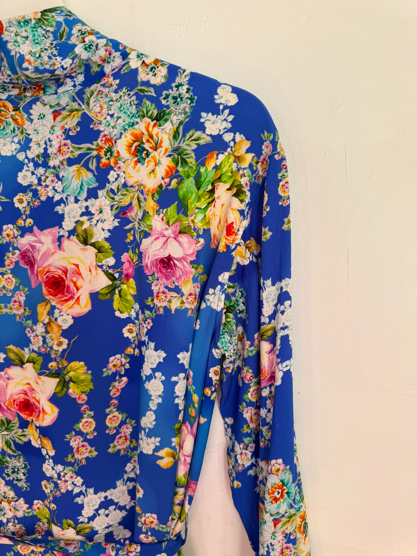 Scanlan Theodore Silk Floral Blue Dress with Tie Belt - Size 8