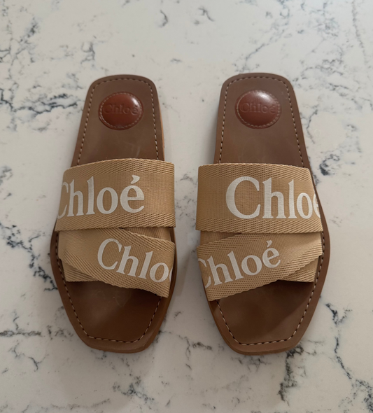 Chloe Woody Natural Slides - Size 37